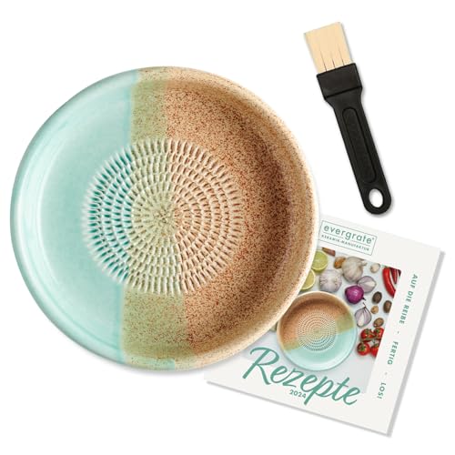 evergrate Keramikreibe Dipschale im Motiv Beach mit Küchenpinsel und Rezeptheft von evergrate