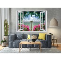 3D Aus Fenster Meer Und Insel Landschaft Selbstklebende Vinyl, Wandbild, 3D Aufkleber, Blumen Aufkleber von evidecom
