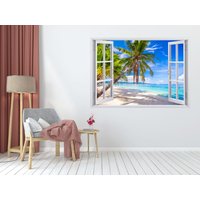 3D Fenster Blau Ozean Seite Landschaft Selbstklebende Vinyl, Wandbild, 3D Aufkleber, Strand Aufkleber von evidecom