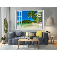 3D Fenster Effekt Palmen Am Strand Und Ozean Seascape Selbstklebende Vinyl, Wandbild, 3D Aufkleber, Ansicht Aufkleber von evidecom