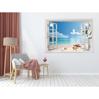 3D Fenster Sommer Stil Landschaft Wandbild I Ozean Und Strand Wand Aufkleber Selbstklebende Vinyl von evidecom