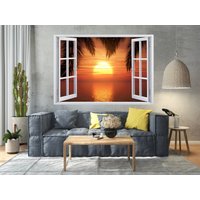 3D Fenster Sonnenuntergang Selbstklebende Vinyl, Wandbild, 3D Aufkleber, Aufkleber von evidecom