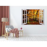 3D Fenster Wald Landschaft Selbstklebend Vinyl, Wand Wandbild, Fensteraufkleber, Herbst Ansicht Fensteraufkleber von evidecom