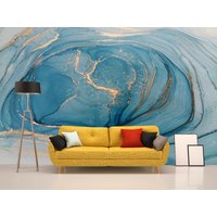 Abstrakte Flüssige Gold Marmor Textur Wallpaper, Tapete Wandbild Blauer Abstrakter Marmor, Bunte Wallpaper von evidecom