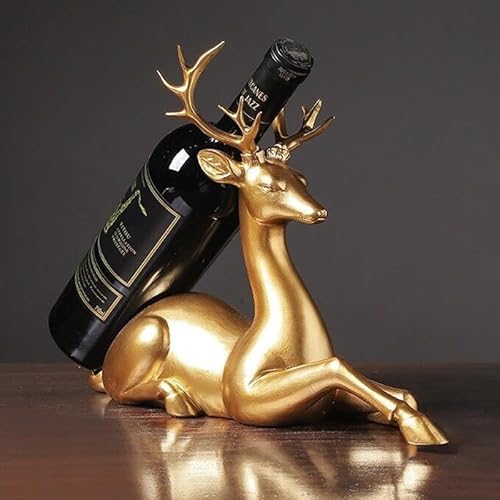 Eleganter goldener Flaschenhalter in Hirschform | Goldener Hirsch-Weinflaschenhalter 35 x 13 x 22 cm | Kreativer Weinständer | Tisch-Weinständer | Kunstharz-Weinregal | einzelner Weinflaschenhalter von evym