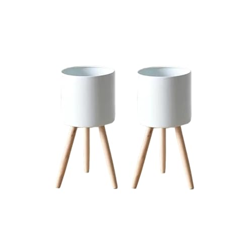 evym Übertopf Ø20,0 cm im 2er-Set mit Holzbeinen skandinavischer Stil für Innen-/Außenbereich | Blumentopf aus Eisen | Blumenkübel mit integrierten Füßen | Pflanzkübel in trendigen Farben (Weiß) von evym