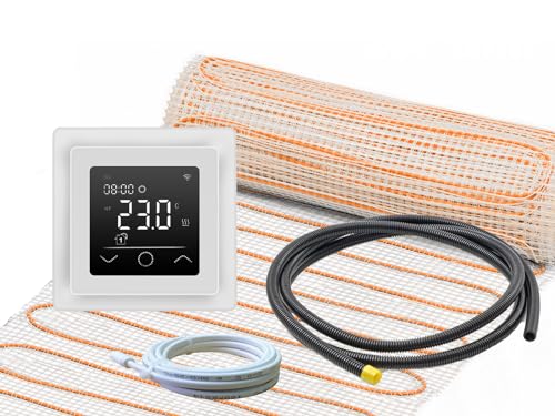 Elektrische Fußbodenheizung Komplett-Set für Fliesenboden UltraPro 200 extra stark mit Thermostat RT-63 Wlan Tuya (2 m² - 0,5 x 4 m) von ew direkt