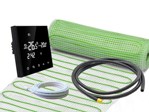 Elektrische Fußbodenheizung UltraPro für Fliesen 160 W/m² Komplett-Set mit Thermostat RT-50 schwarz (13 m² - 0,5 x 26 m) von ew direkt