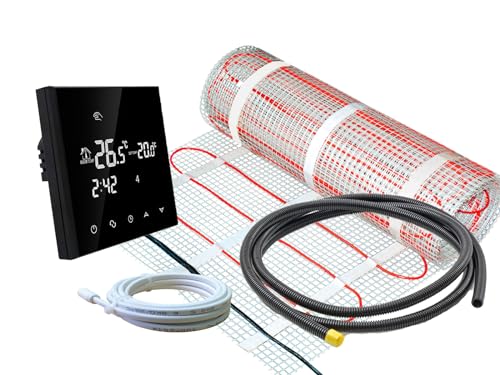 ew direkt Komplett-Set elektrische Fußbodenheizung SunPro 160 für Fliesen, Naturstein mit Thermostat RT-50 schwarz (2 m² - 0,5 x 4 m) von ew direkt