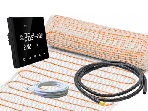 Extra starke elektrische Fußbodenheizung UltraPro für Fliesen 200 W/m² Komplett-Set mit Thermostat RT-50 schwarz (3 m² - 0,5 x 6 m) von ew direkt