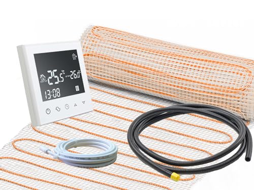 Extra starke elektrische Fußbodenheizung UltraPro für Fliesen 200 W/m² Komplett-Set mit Thermostat RT-50 weiß (12 m² - 0,5 x 24 m) von ew direkt