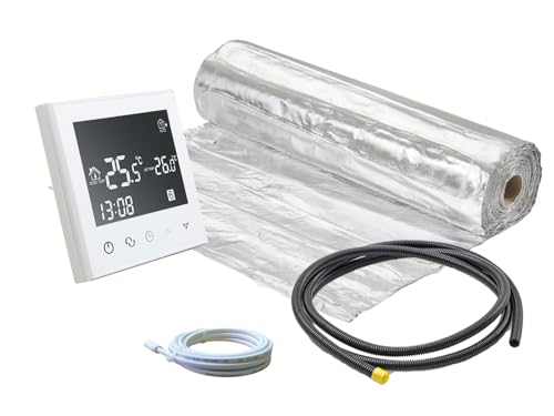 Komplett-Set Alu-Heizmatte AluPro für Laminat/Klickvinyl 140 W/m² mit Thermostat RT-50 weiß (1-20m²) (5 m ² - 0,5 x 10 m) von ew direkt