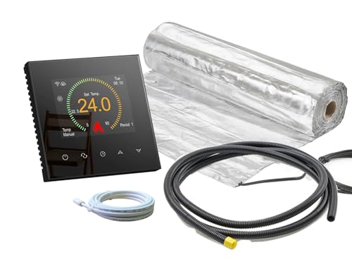Komplett-Set Alu-Heizmatte AluPro für Laminat/Klickvinyl 140 W/m² mit Thermostat RT-70 Wlan Tuya schwarz (11 m² - 0,5 x 22 m) von ew direkt