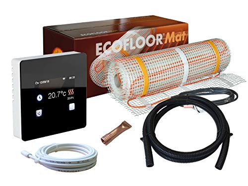 Komplett-Set elektrische Fußbodenheizung Ecofloor 160 W/m² mit digitalem Thermostat TFT wlan schwarz (6 m² - 0,5 x 12 m²) von ew direkt