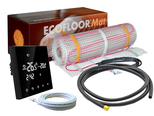 Komplett-Set elektrische Fußbodenheizung Ecofloor 200 W/m² mit Thermostat RT-50 schwarz (1 m² - 0,5 x 2 m) von ew direkt