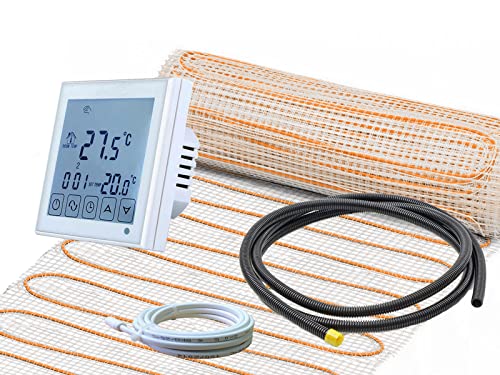 Thermostat RT-45 weiß mit elektrische Fußbodenheizung UltraPro 200 für Fliesen - extra stark (8 m² - 0,5 x 16 m) von ew direkt