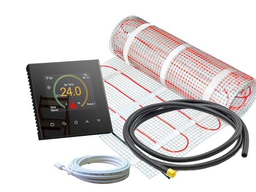Thermostat RT-70 WLAN schwarz mit elektrischer Heizmatte SunPro für Fliesen 160 W/m² (4 m² - 0,5 x 8 m) von ew direkt