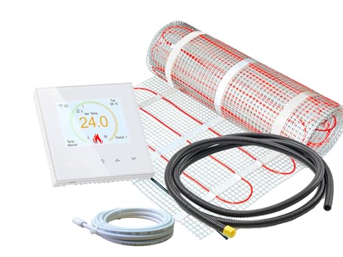 Thermostat RT-70 WLAN weiß mit elektrischer Heizmatte SunPro für Fliesen 160 W/m² (1 m² - 0,5 x 2 m) von ew direkt