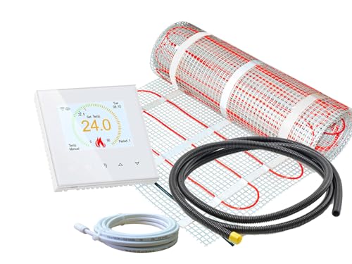 Thermostat RT-70 WLAN weiß mit elektrischer Heizmatte SunPro für Fliesen 160 W/m² (5 m² - 0,5 x 10 m) von ew direkt
