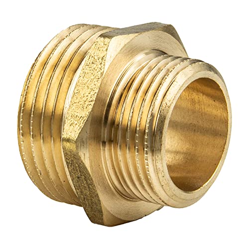 tecuro Doppelnippel reduziert, beidseitig Außengewinde G 1/2 x 3/4 Zoll, Messing blank CW617N nach Trinkwasserverordnung 50930-6, warmgepresst von tecuro