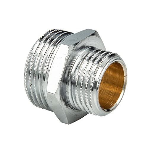tecuro Doppelnippel, reduziert, Außengewinde G 3/4 Zoll x 1/2 Zoll (DN 15), Messing glanzverchromt tecuro Doppelnippel, reduziert, Außengewinde G 3/4 Zoll x 1/2 Zoll (DN 15), Messing glanzverchromt von tecuro