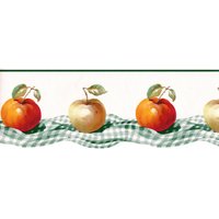 Apfel Tapete Bordüre, Äpfel Gestanzte Moderne Früchte Mit Grünem Tartan Karo Country Küche Bordüre von ewallpaperandborder