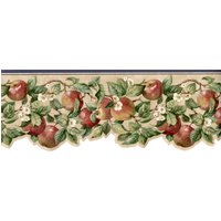 Apfel-Tapeten-Bordüre, Ausgebogter Blumenblatt-Apfel-Tapeten-Bordüre, Primitive Früchte Rot Apfelgrün Lassen Sie Landhaus-Tapeten-Grenze von ewallpaperandborder