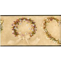 Carol Endres Blumenranke Tapeten Bordüre, Weiß Lila Floral & Blatt Kranz Tapete Rustikaler Weinstock Herzkranz Und Schleife Wand Bordüren von ewallpaperandborder