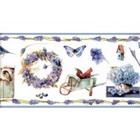 Landhaus Vogelhaus Vögel Blumenkranz Hortensien Garten Hahn Tapetenbordüre, Vorgeklebt, 15 "L X 9' B von ewallpaperandborder