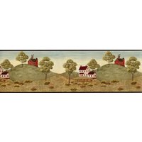 Primitive Landhäuser Landhaus Mit Grüner Landschafts-Tapetenbordüre, Vorgeklebt, 4 M L X 13 cm B von ewallpaperandborder