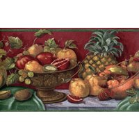 Vintage Obstschale Auf Regal Mit Weinrotem Hintergrund Tapetenrand, Vorgeklebte Tapetenränder, 15 "x 10, 25 "" von ewallpaperandborder