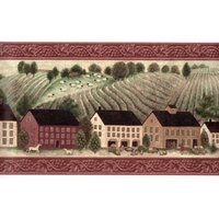 Vintage Primitive Landschaft Ackerland Pferdekutsche Weinreben Trim Bauernhaus Tapete Bordüre, Vorgeklebt, 4, 5 X 10, 25 Zoll von ewallpaperandborder