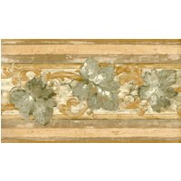 Rustikale Blätter Tapete Bordüre - Grüne Weinblattrebe Auf Brauner Holzplatte Mit Goldrand, Küchenwanddekor, Vorgeklebt, 15 "L X 9, 75' B von ewallpaperandborder