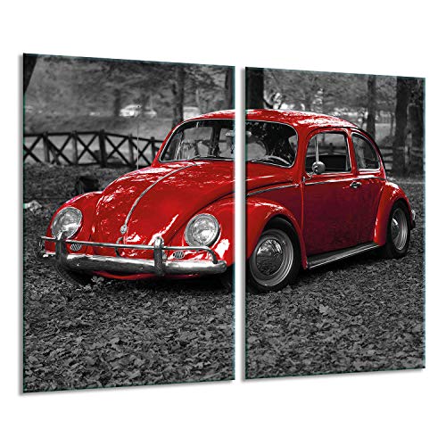 Herdabdeckplatte Schneidebrett Spritzschutz Sicherheitsglas Gehärtetes Glas Bild 30x52x2 - Rotes Auto von ewaschbaer