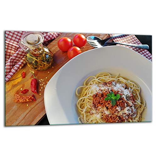 Herdabdeckplatte Schneidebrett Spritzschutz Sicherheitsglas Gehärtetes Glas Bild 80x52 - Spaghetti von ewaschbaer