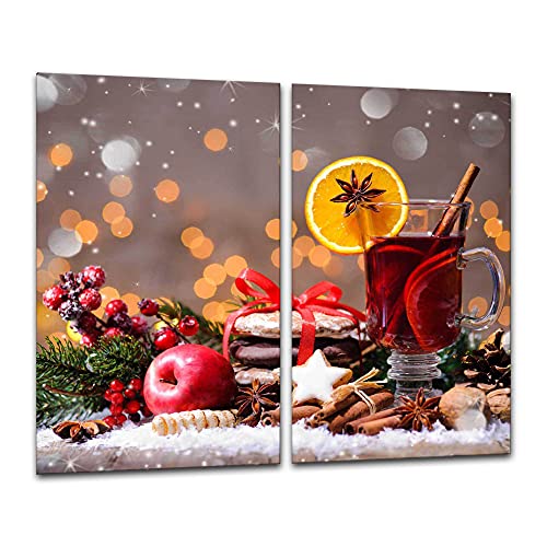 Herdabdeckplatten Schneidebrett 2x 30x52 Glas Weihnachten Glühwein von ewaschbaer