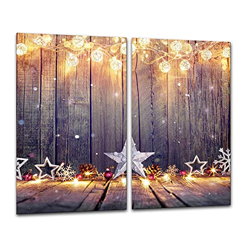 Herdabdeckplatten Schneidebrett 2x 30x52 Glas Weihnachten Holz von ewaschbaer