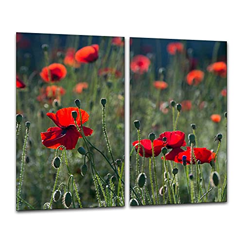 ewaschbaer Herdabdeckplatten Ceranfeldabdeckung Spritzschutz Glas 2x30x52 Blumen Rot Mohnblumen von ewaschbaer