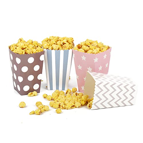 ewtshop® 48 Stück Popcornboxen, Popcorncontainer 4 unterschiedliche Designs, Popcorn Tüten oder Candy Boxen für Partys, Kinoabende maschinell hergestellt von ewtshop