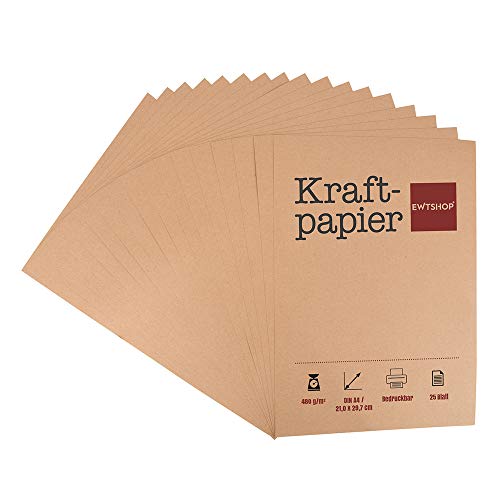 ewtshop® Kraftpapier, 25 Blätter, DIN A4, Naturkarton, hochwertige Qualität, Brown Natural Kraft Card, Kraftkarton 480 g Qualität von ewtshop