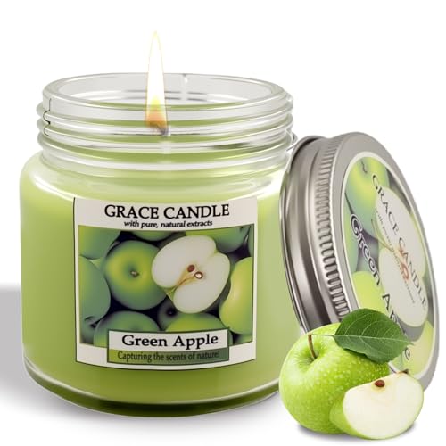 Duftkerze im Glas, Green Apple Sorbet,Kerze aus Natürlichem Sojawachs, 18 Stunden Brenndauer, Helfen Zum Entspannen, Geschenk für Frauen, Dekoration für Weihnachten, Geburtstag, Muttertag von exatta