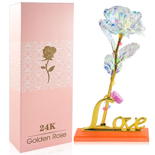 exatta 24K Gold Rose, Frauen Vergoldete Galaxy Rose mit Stand Geschenkbox, Frauen Nikolaus Geschenke für Weihnachten Valentinstag Muttertag von exatta