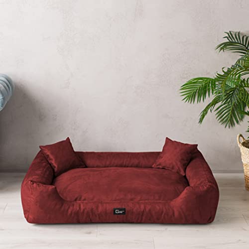 exclusive BED Hundebett Puffi Grosse Mittelgroße Kleine Hunde - Hundekissen Hundematte aus Alcantara-Stoff - Waschbar Kuschelig Langlebig Abriebfest Reißfest (XXXL+| 160x110cm, Rot) von exclusive BED