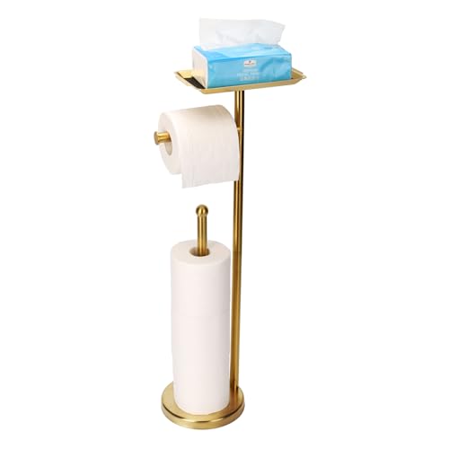 Exilon Toilettenpapierhalter für Badezimmer, freistehend, Toilettenpapierspender, Aufbewahrung von 4 Reserverollen, mit Ablage oben für Handy (gebürstetes Gold) von exilon