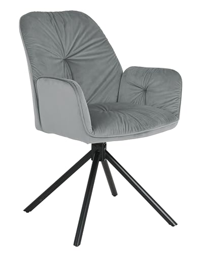 exitodesign - Koen - Polsterstuhl mit Armlehnen - Gesteppt - 360° Drehbar - mit schwarzem Metallgestell - aus Velours/Samt - für Esszimmer, Küche, Wohnzimmer, Salon, Schreibtisch - Grau von exitodesign