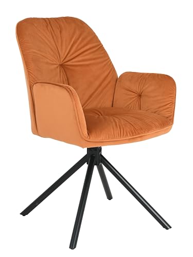 exitodesign - Koen - Polsterstuhl mit Armlehnen - Gesteppt - 360° Drehbar - mit schwarzem Metallgestell - aus Velours/Samt - für Esszimmer, Küche, Wohnzimmer, Salon, Schreibtisch - Zimt-Orange von exitodesign