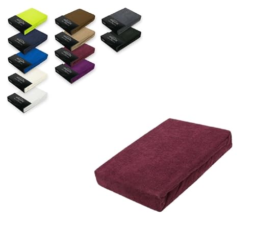EXKLUSIV HEIMTEXTIL Frottee Spannbettlaken 140-160 x 200 cm 80% Baumwolle, 20% Polyester Öko - Tex Zertifiziert, Markenqualität, Matratzenhöhe bis 25 cm, Bordeaux von EXKLUSIV HEIMTEXTIL