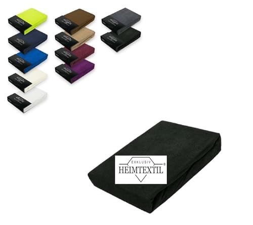 EXKLUSIV HEIMTEXTIL Frottee Spannbettlaken Marke 140 x 200 cm 80% Baumwolle, 20% Polyester Öko - Tex Zertifiziert, Markenqualität, Matratzenhöhe bis 25 cm, Schwarz von EXKLUSIV HEIMTEXTIL