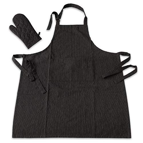 EXKLUSIV HEIMTEXTIL Grillschürze Küchenschürze mit Ofenhandschuh 2teilig im Set schwarz/Weiss gestreift von EXKLUSIV HEIMTEXTIL