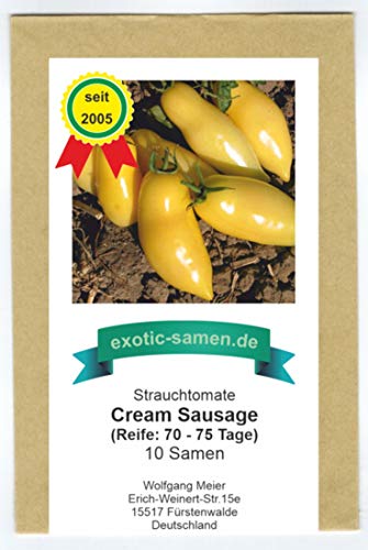 Cream Sausage - Strauchtomate - cremeweiß - ertragreich - vielseitig - samenfeste Sorte - 10 Samen von exotic-samen